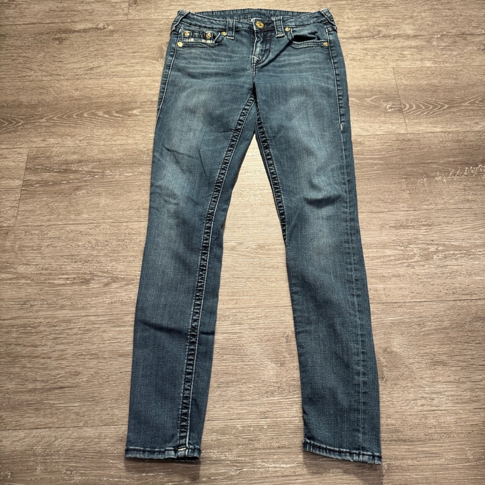 True Religion Super Skinny Jeans Women 28 Blue Cotton Big T Y2K Streetwear 28x29 - Picture 2 of 14